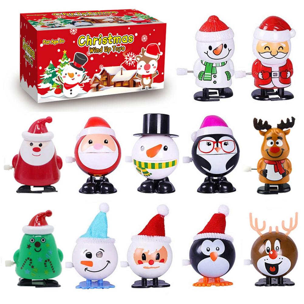 12 PCS 바람-최대 크리스마스 점프 장난감 시계 작업 재미 있은 장난감 스타킹 Stuffers 크리스마스 산타 클로스 순 록 눈사람 장난감 위로 바람
